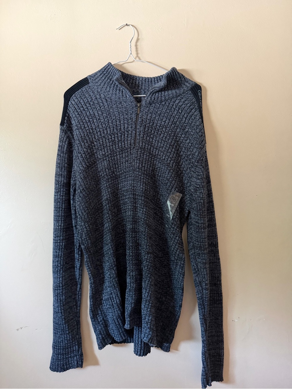 Calvin Klein Jeans Men's Charcoal Zip-Neck Ribbed Sweater